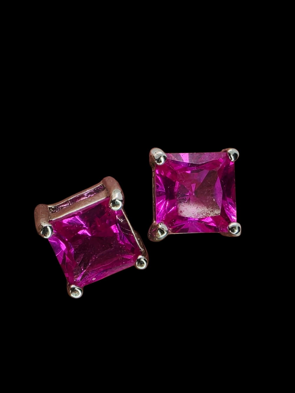Vtg Charles Winston Signed 925 Sterling Silver Pink Topaz Princess Cut Earrings